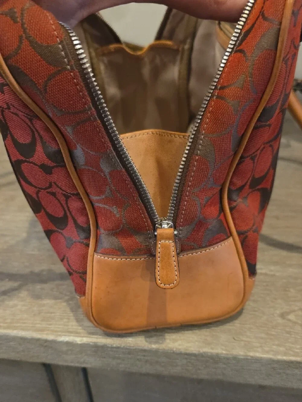 Coach  VINTAGE  2001 Red and Tan Signature Canvas Satchel